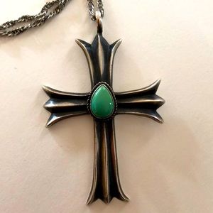 Native American sterling silver cross w/ turquoise